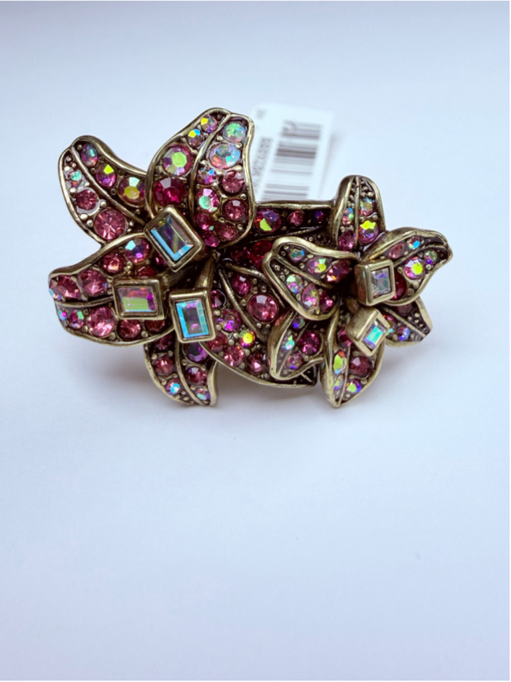 Heidi Daus Foral Rose Swarovski Crystal Aurora Borealis Statement Gold Ring NWT